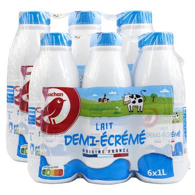 Auchan Lait demi-écrémé UHT, Lot de 2 - 6x1L