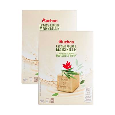 Auchan Lessive en poudre Savon de Marseille, Lot de 2x3kg