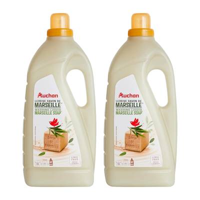 Auchan Lessive liquide Savon de Marseille, Lot de 2x2,97L