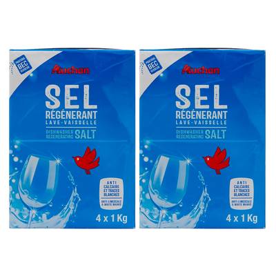 Auchan Sel régénérant lave-vaisselle, Lot de 2 - 4 x 1kg
