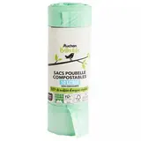 Auchan Better Life Sacs poubelles compostables avec liens coulissants 10L, 15 sacs poubelles