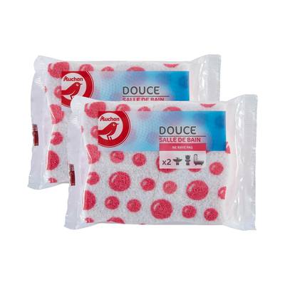 Auchan Eponges douce spéciales salle de bain, Lot de 2x2 éponges