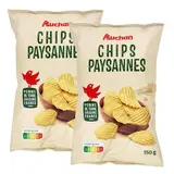 Auchan Chips paysannes ondulées nature, Lot de 2x150g