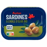 Auchan Sardines à l'huile d'Olive extra bio en conserve, 80g