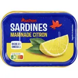 Auchan Sardines au citron et basilic sans huile en conserve, 95g