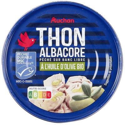 Auchan Thon albacore MSC à l'huile d olive vierge extra bio, 104g