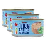 Auchan Thon listao entier au naturel en conserve, Lot de 3x140g