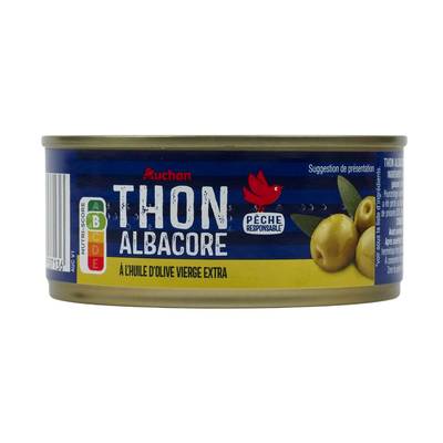 Auchan Thon albacore à l'huile d'olive vierge extra, 160g