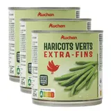 Auchan Haricots verts extra-fins en conserve, Lot de 3x220g