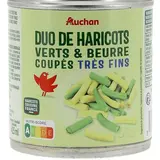 Auchan Duo de haricots verts et beurre extra-fins en conserve, 220g