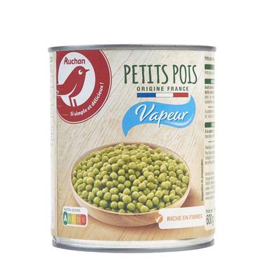Auchan Petits Pois Vapeur, 530g