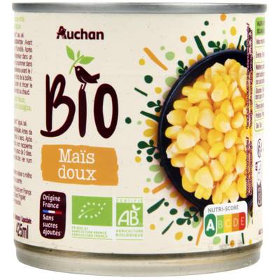 Auchan BIO Maïs doux en grains sans sucres ajoutés Bio, 285g