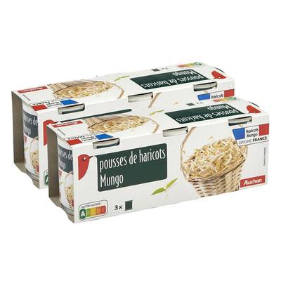 Auchan Pousses de haricots Mungo, Lot de 2 - 3x90g