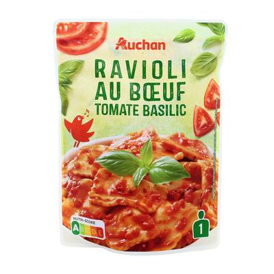Auchan Ravioli au Boeuf Tomate Basilic Sachet Micro-ondes, 250g