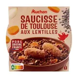 Auchan Saucisse de Toulouse aux Lentilles en barquette individuelle micro-ondable, 300g