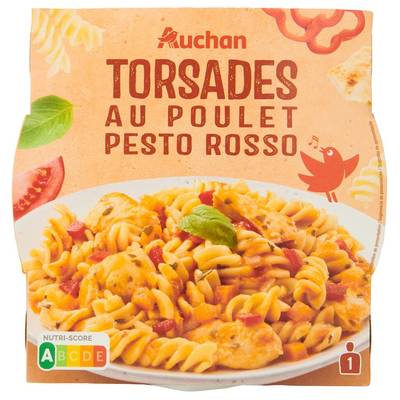 Auchan Torsades au poulet sauce pesto rosso, 300g