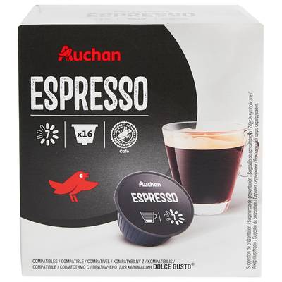 Auchan Capsules de café espresso Compatible Docle Gusto, 16  capsules