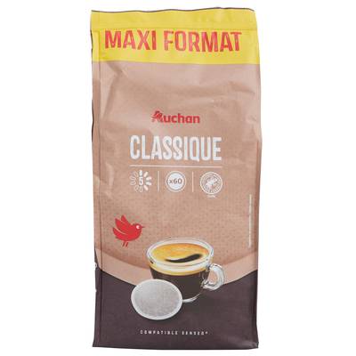 Auchan Dosettes de café classique compatibles Senseo, 60 dosettes