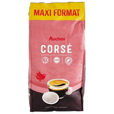 Auchan Dosettes de café corsé compatibles Senseo, 60 dosettes