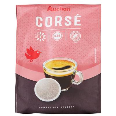 Auchan Dosettes de café corsé compatibles Senseo, 36 dosettes