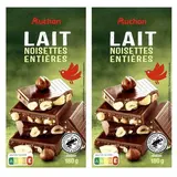 Auchan Tablette de chocolat au lait aux noisettes entières, Lot de 2x180g