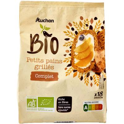 Auchan BIO Petits pains grillés complet bio, 225g