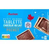 Auchan Pocket Biscuits petit beurre avec tablette chocolat au lait, 20 biscuits - 250g