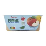 Auchan Coupelles purée de pomme nature sans sucres ajoutés, 4x100g