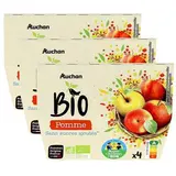 Auchan BIO Coupelles purée de pomme Bio sans sucres ajoutés, Lot de 3x4x100g