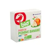 Auchan BIO Gourdes purée de pomme banane sans sucres ajoutés bio, 4 gourdes de 90g