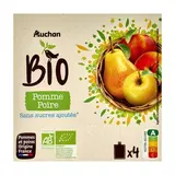 Auchan BIO Gourdes purée de pomme poire sans sucres ajoutés bio, 4 gourdes de 90g