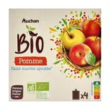 Auchan BIO Gourdes purée de pomme sans sucres ajoutés bio, 4 gourdes de 90g