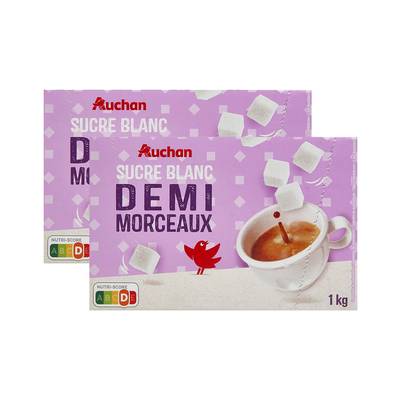 Auchan Sucre blanc en demi morceaux, Lot de 2x1kg