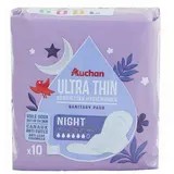 Auchan Serviettes hygiéniques avec ailettes nuit, 10 serviettes