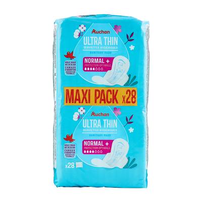 Auchan Serviettes hygiéniques ultra fines normal+, 28 serviettes