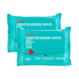 Auchan Lingettes hygiène adulte extra large, Lot de 2x64 lingettes