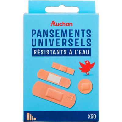 Auchan Pansements multi usages 4 tailles, 50 pansements