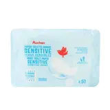 Auchan Lingettes papier toilette humide blanc peaux sensibles, 50 papiers toilettes humides