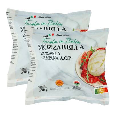 Auchan Tavola In Italia Mozzarella di Bufala Campana A.O.P., Lot de 2x250g