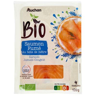 Auchan BIO Saumon Fumé Bio d'Atlantique, 4 tranches - 120g