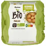 Auchan Solidaires Bio Oeufs de poules français Bio élevées en plein air, calibre moyen, gros, 4 oeufs