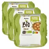 Auchan Solidaires Bio Oeufs de poules français Bio élevées en plein air, calibre moyen, gros, Lot de 3x4 oeufs
