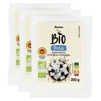 Auchan BIO Féta grecque bio AOP, Lot de 3x200g