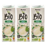 Auchan BIO Soja Nature bio sans sucres ajoutés boisson végétale, Lot de 3x1L