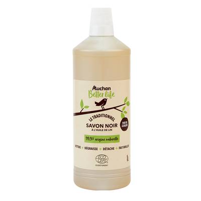 Auchan Better Life Savon noir liquide à l'huile de lin, 1L