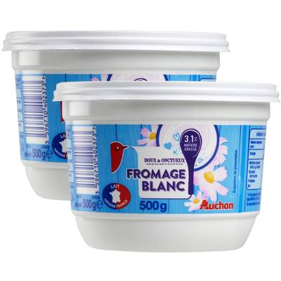 Auchan Fromage blanc 3.1%mg, Lot de 2x500g