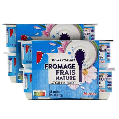 Auchan Fromage blanc 3.7%mg, Lot de 2 - 8x100g