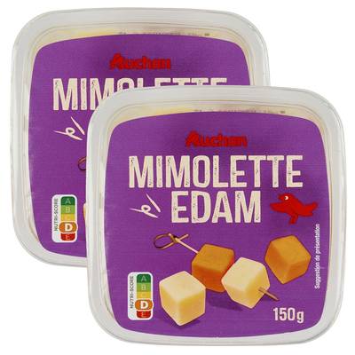 Auchan Dès de mimolette et d'edam, Lot de 2x150g