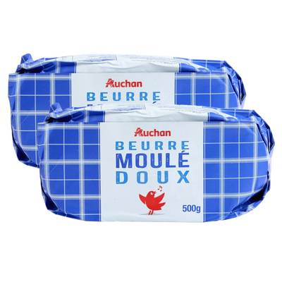 Auchan Beurre moulé doux, Lot de 2x500g