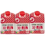 Auchan Crème semi-épaisse entière 30%mg UHT, 3x20cl